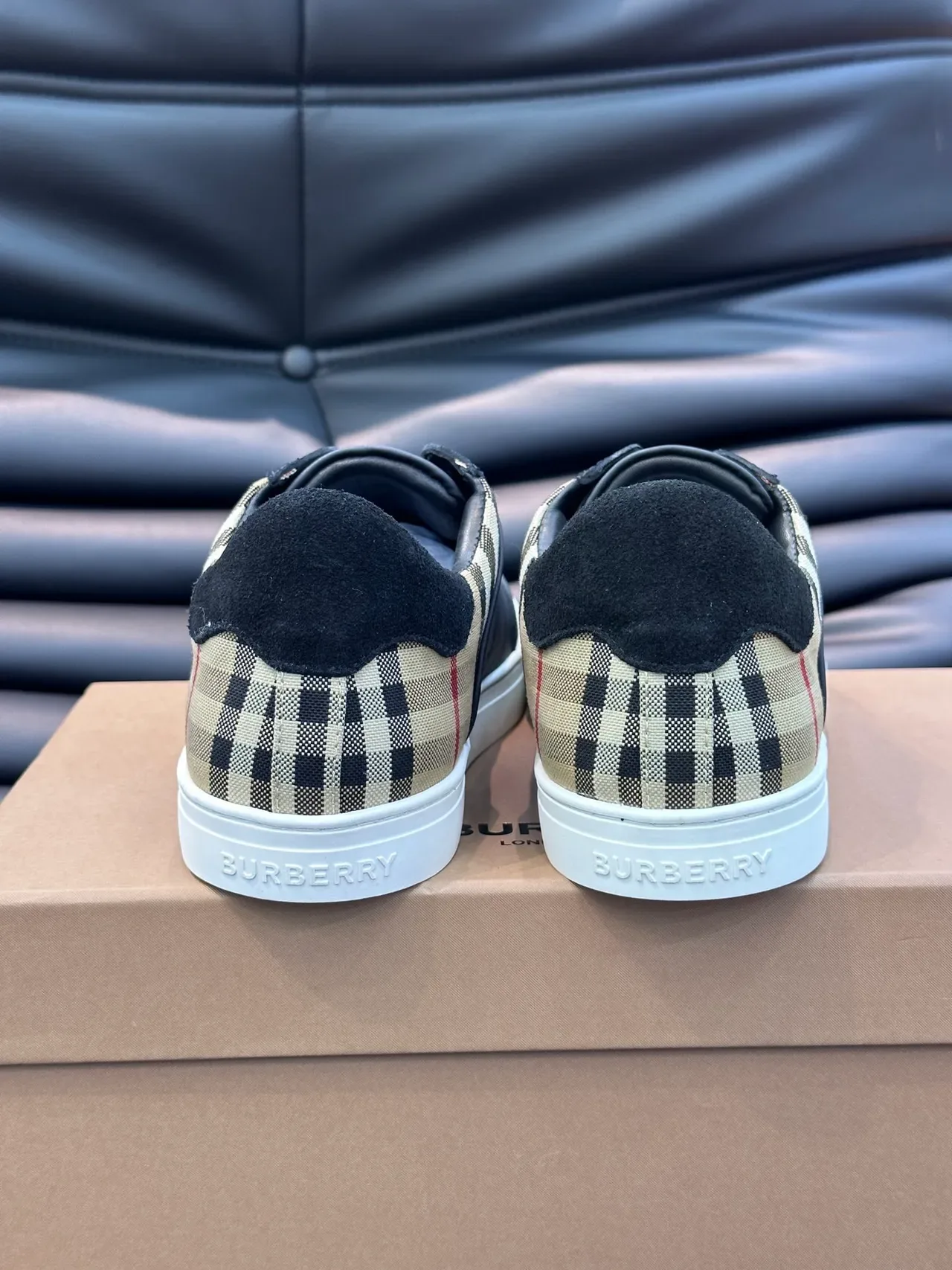 Burberry Black Beige Low-Top Check-Panel Accent Lifestyle Sneakers 3