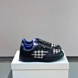 Burberry Black Blue Leather Upper House Check Side Panels Lifestyle Sneakers