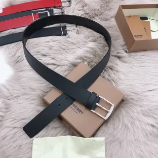 Burberry Black Silver Matte Polished Buckle Leather Belt