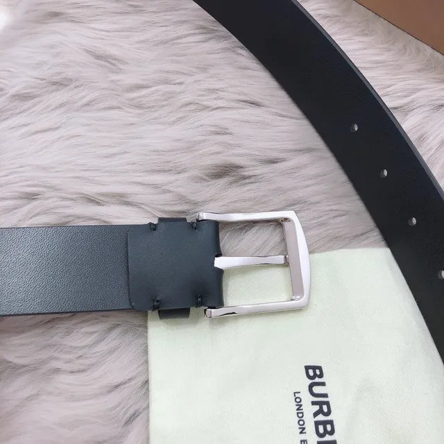 Burberry Black Silver Matte Polished Buckle Leather Belt 2