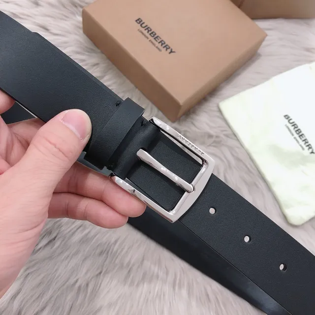 Burberry Black Silver Matte Polished Buckle Leather Belt 5