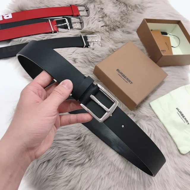 Burberry Black Silver Matte Polished Buckle Leather Belt 6