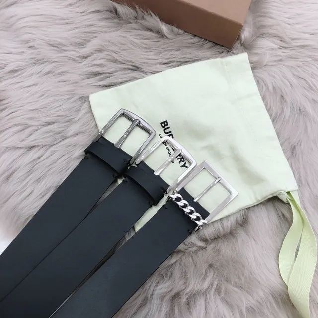 Burberry Black Silver Matte Polished Buckle Leather Belt 8