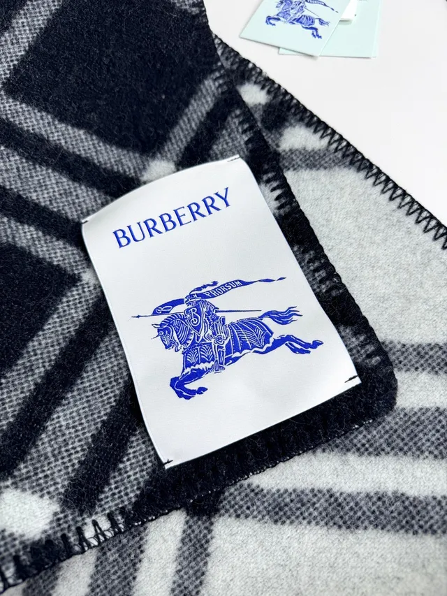Burberry Black White Oversized Check Pattern Gradient Tonal Weave Cashmere Scarf 9