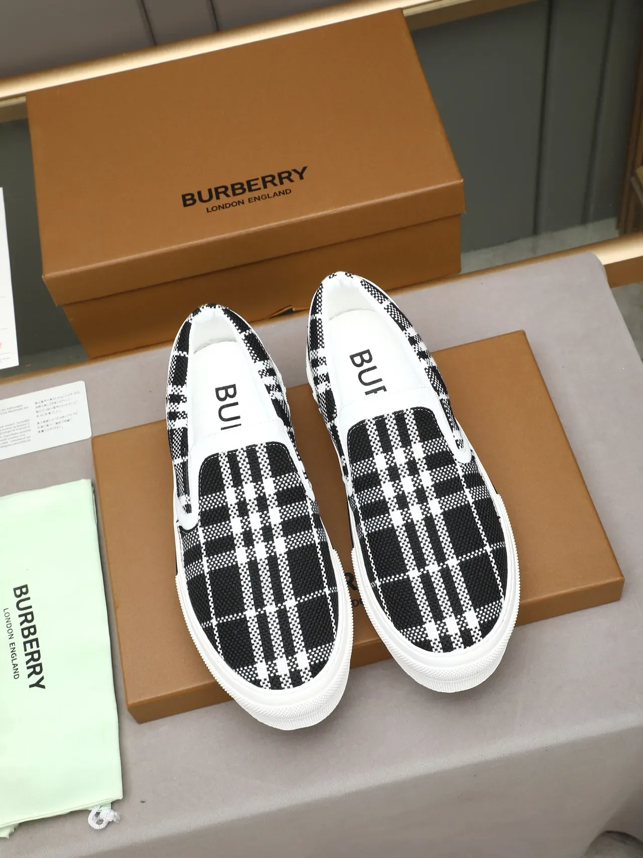 Burberry Black White Slip-On Platform Sole Lifestyle Sneakers 2