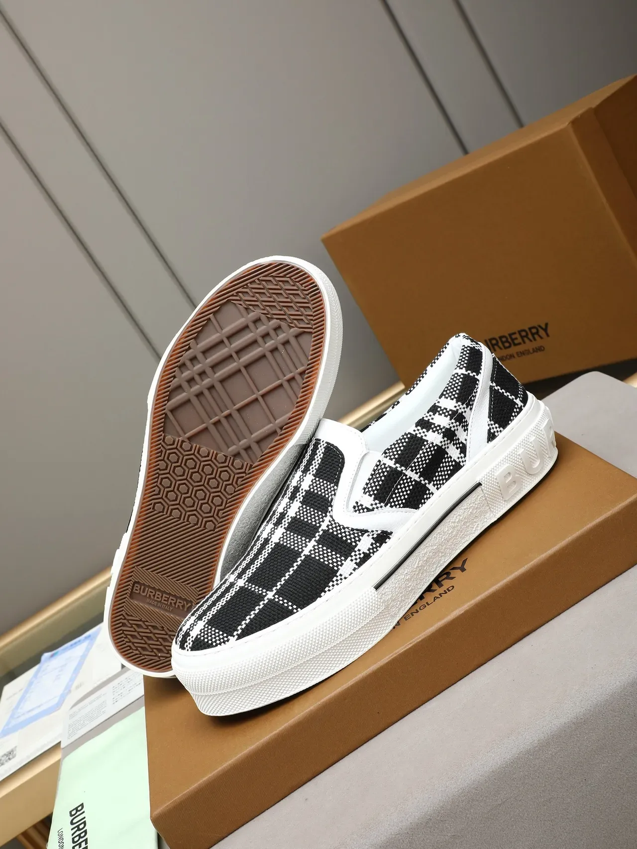 Burberry Black White Slip-On Platform Sole Lifestyle Sneakers 4