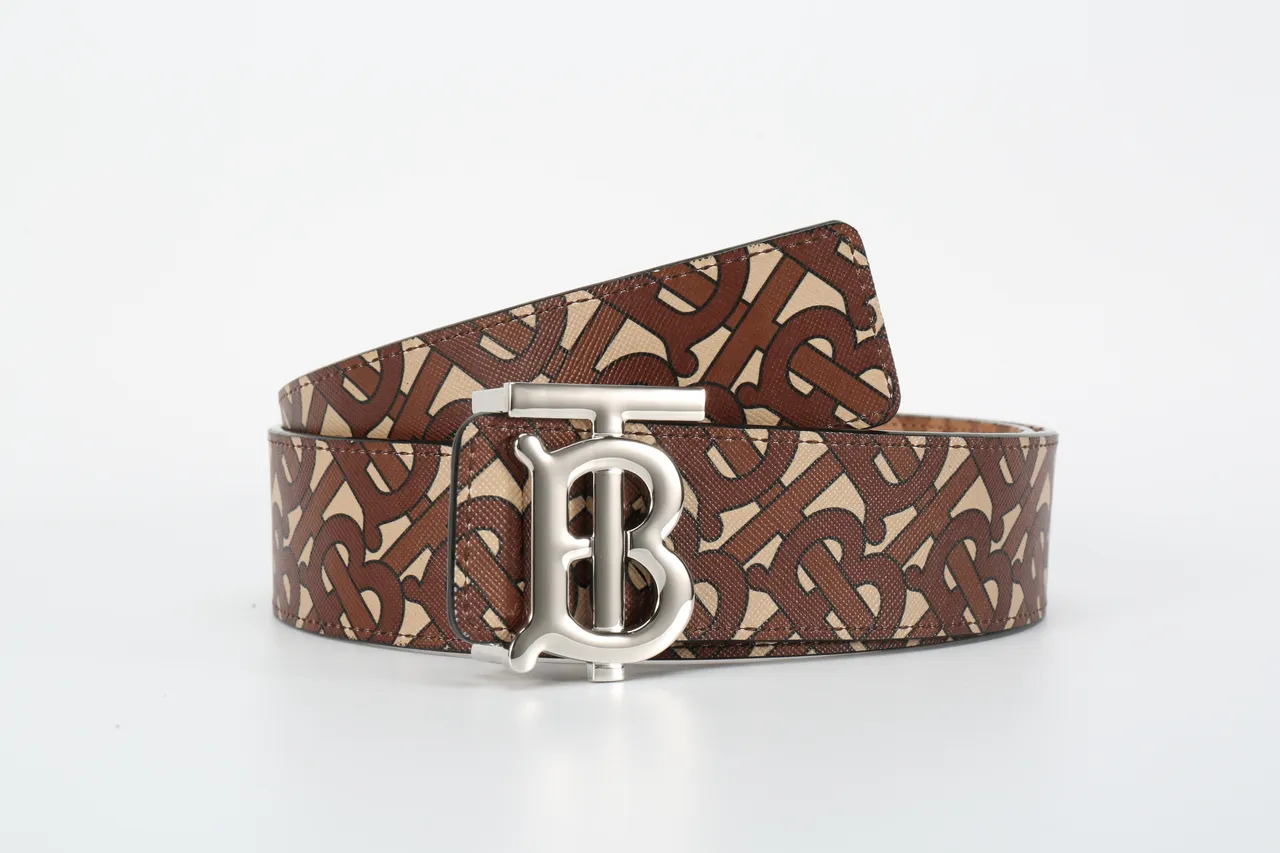 Burberry Marron Beige Monogramme Imprimé Boucle TB-Logo Métal Ceinture Cuir 6