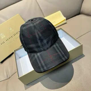 Burberry চেক প্যাটার্ন কালো ধূসর লাল বেসবল ক্যাপ