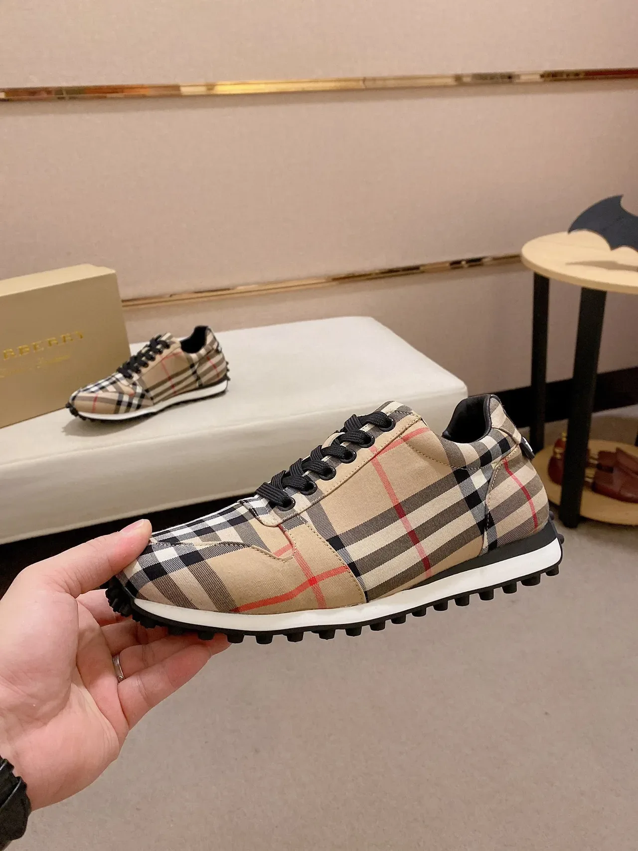 Burberry Check Pattern Low-Top Lifestyle Sneakers 7