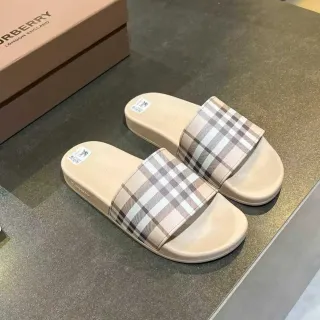 Burberry Check-Strap Beige Slide Slippers