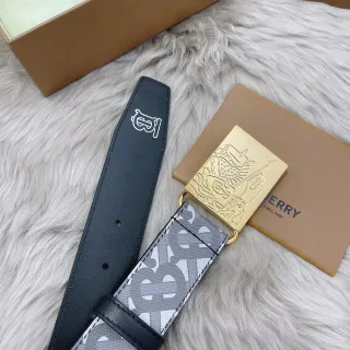 Burberry গ্রে নেভি মনোগ্রামড ক্যানভাস ব্যাকিং লেদার বেল্ট
