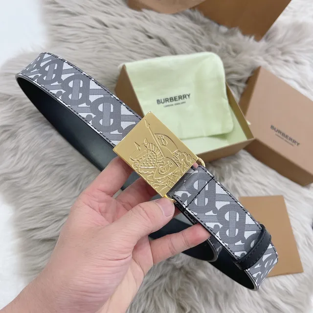 Ceinture en cuir Burberry gris marine monogrammée avec doublure en toile 2