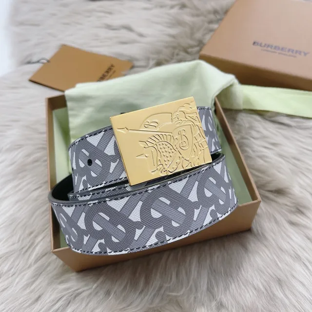 Ceinture en cuir Burberry gris marine monogrammée avec doublure en toile 3