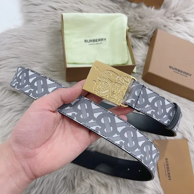 Ceinture en cuir Burberry gris marine monogrammée avec doublure en toile 4