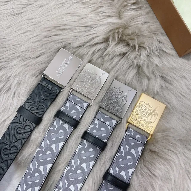 Ceinture en cuir Burberry gris marine monogrammée avec doublure en toile 5