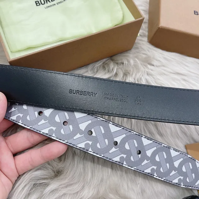 Ceinture en cuir Burberry gris marine monogrammée avec doublure en toile 6
