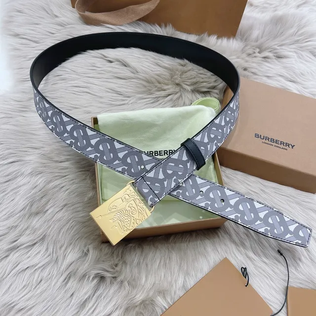 Ceinture en cuir Burberry gris marine monogrammée avec doublure en toile 7