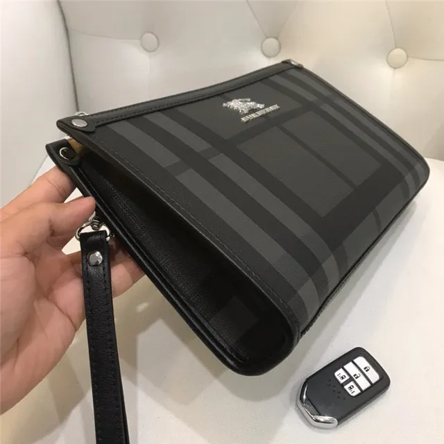 Burberry Knight Black Gray Check-Patterned Zip-Top Wristlet 5