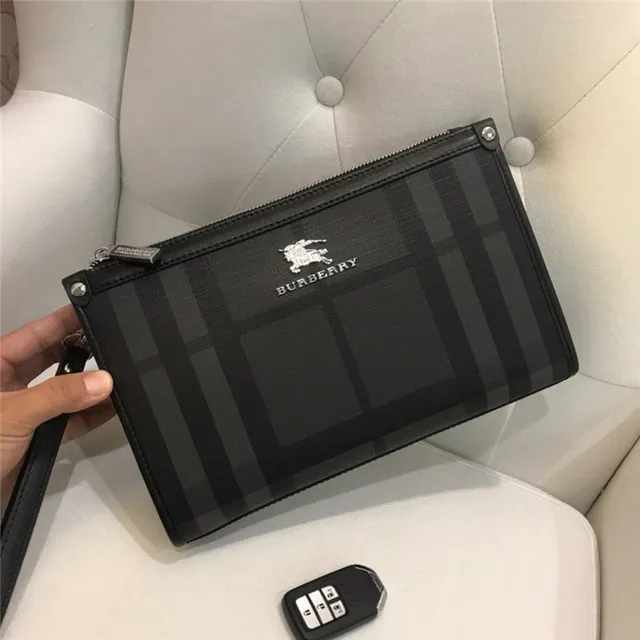Burberry Knight Black Gray Check-Patterned Zip-Top Wristlet 7