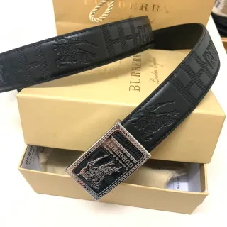 Burberry Knight Black Silver খোদাই করা ঘোড়ার সওয়ার চেক নকশা গঠন চামড়ার বেল্ট