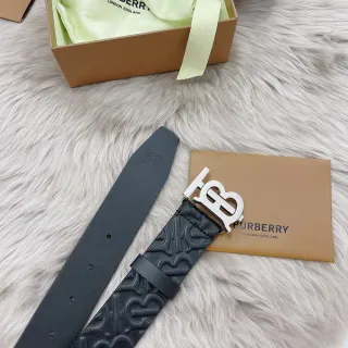 Burberry Knight Embossed Monogram Black Leather Belt