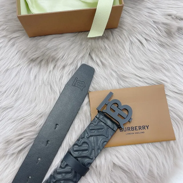 Burberry Knight Embossed Monogram Black Leather Belt 4