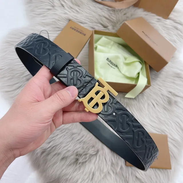 Burberry Knight Embossed Monogram Black Leather Belt 7