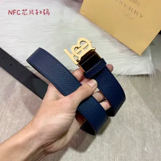 Burberry Knight Navy Blue Pebbled Leather Belt