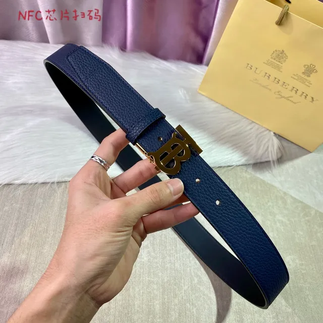 Burberry Knight Navy Blue Pebbled Leather Belt 3