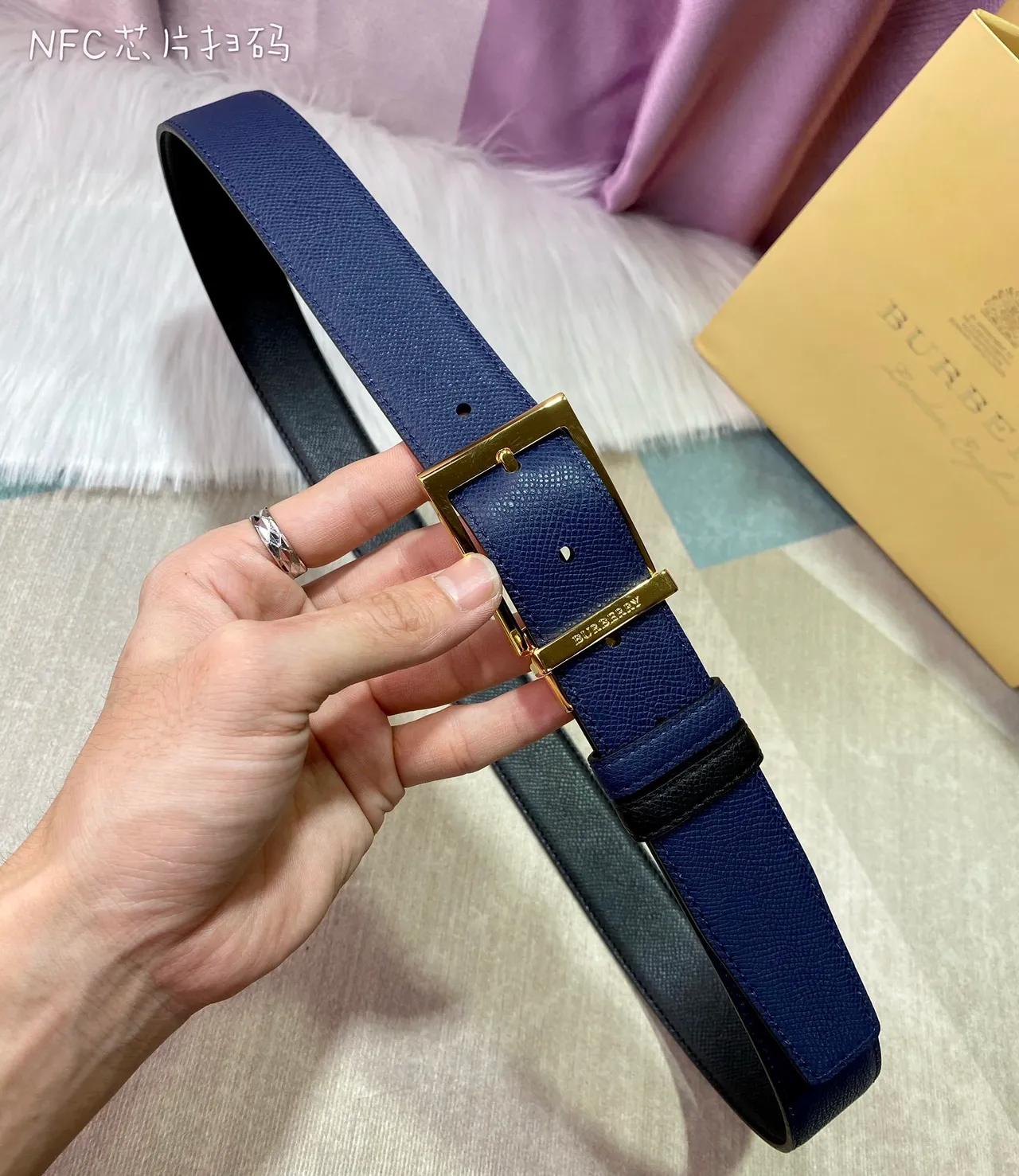 Burberry Knight Reversible Pebbled Leather Belt 3