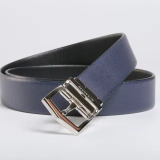 Burberry Navy Black Reversible Textured Saffiano Leather Belt