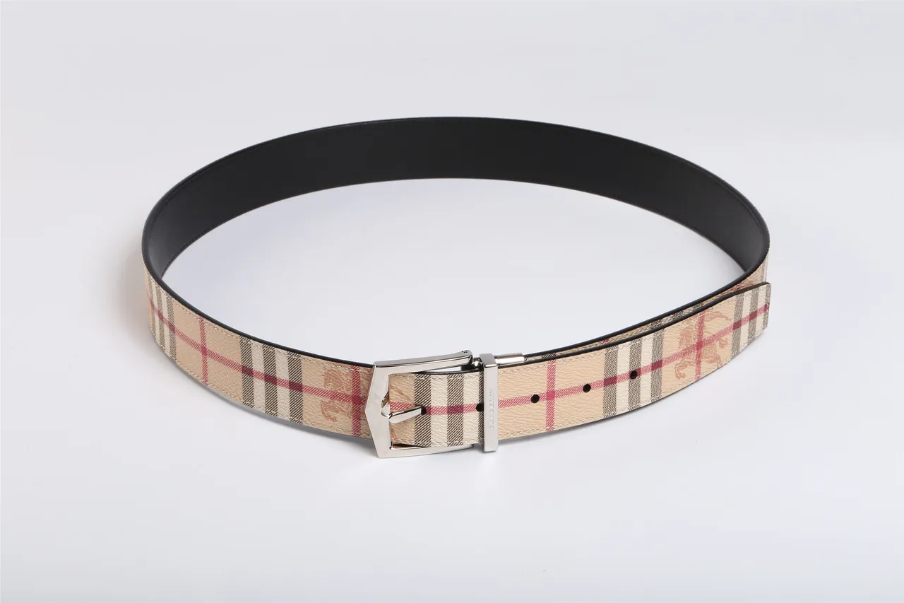 Burberry Reversible House Check Beige Red Black Leather Belt 8