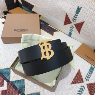 Burberry TB কালো সোনালি মসৃণ মোনোগ্রাম বাকল চামড়ার বেল্ট