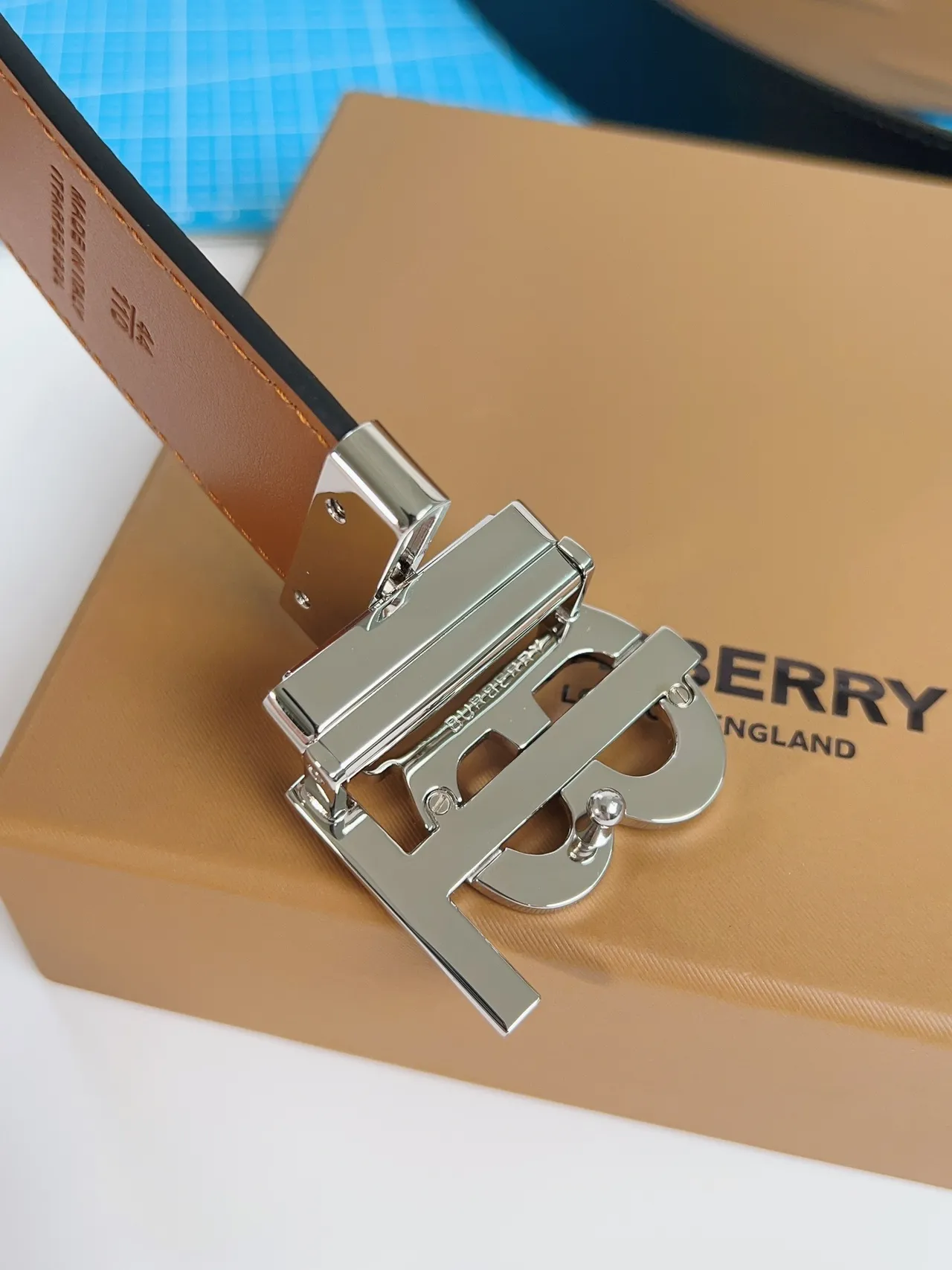 Burberry TB Belt Black Pebbled Leather Belt 2