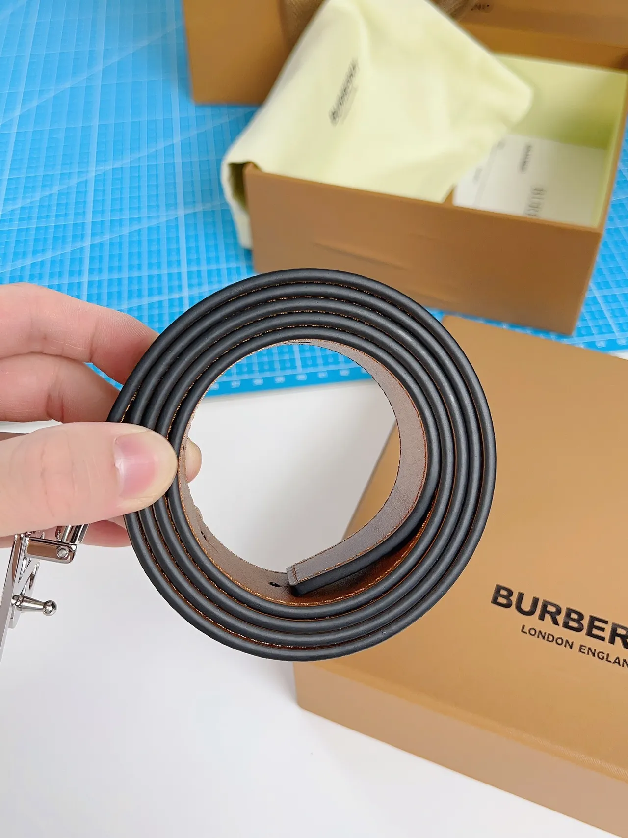 Burberry TB Belt Black Pebbled Leather Belt 3