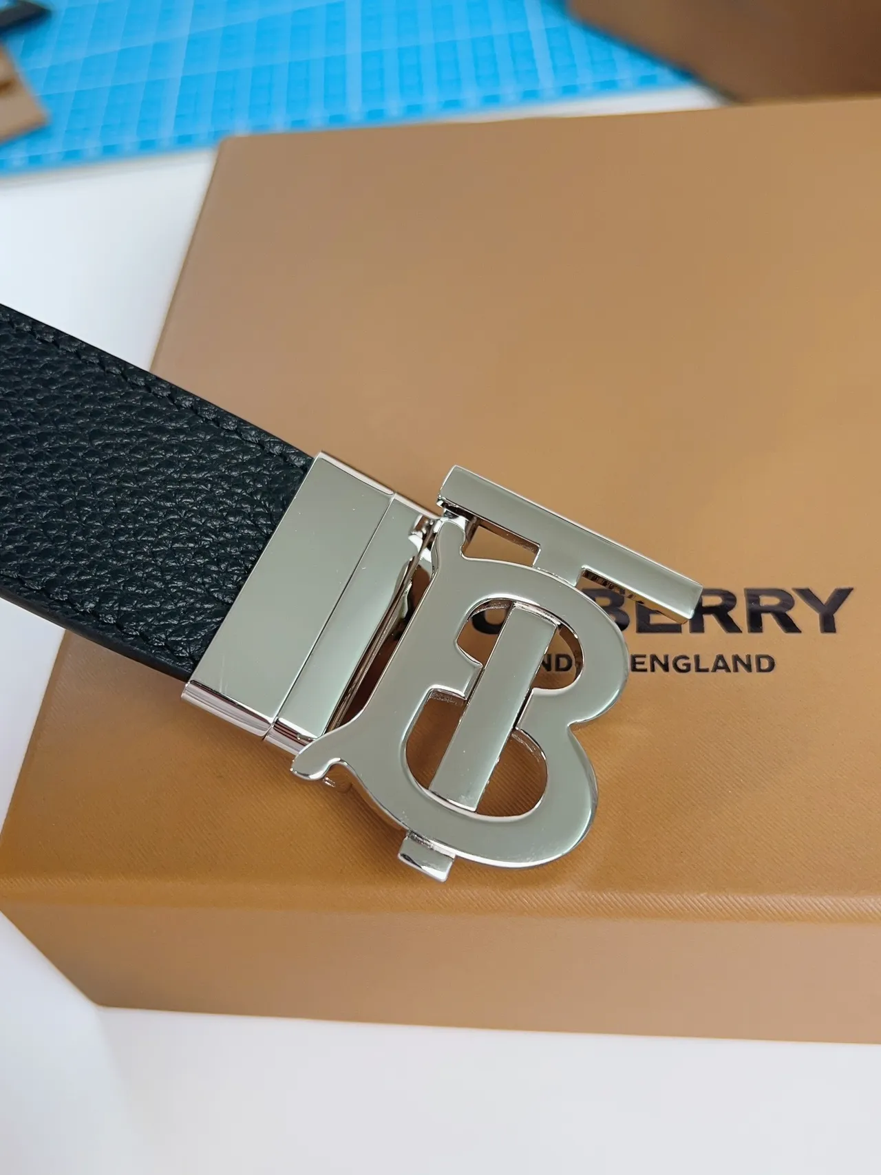 Burberry TB Belt Black Pebbled Leather Belt 5