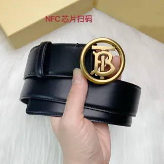 Burberry TB Monogram Black Leather Belt