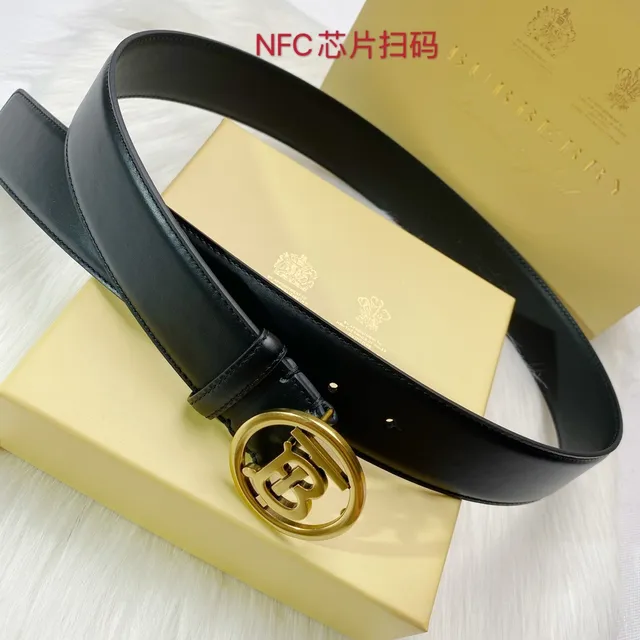 Burberry TB Monogram काला चमड़े का बेल्ट 2