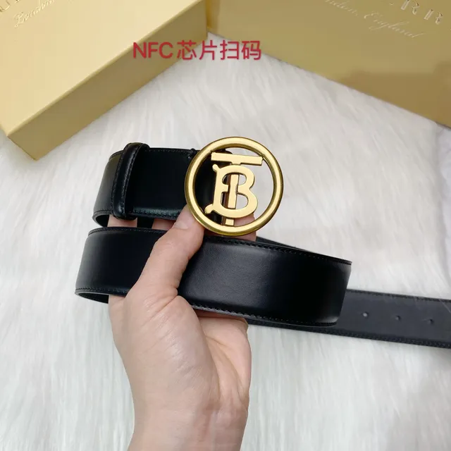 Burberry TB Monogram काला चमड़े का बेल्ट 5