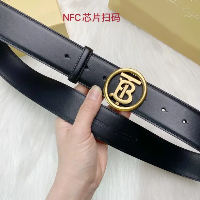Burberry TB Monogram काला चमड़े का बेल्ट 6