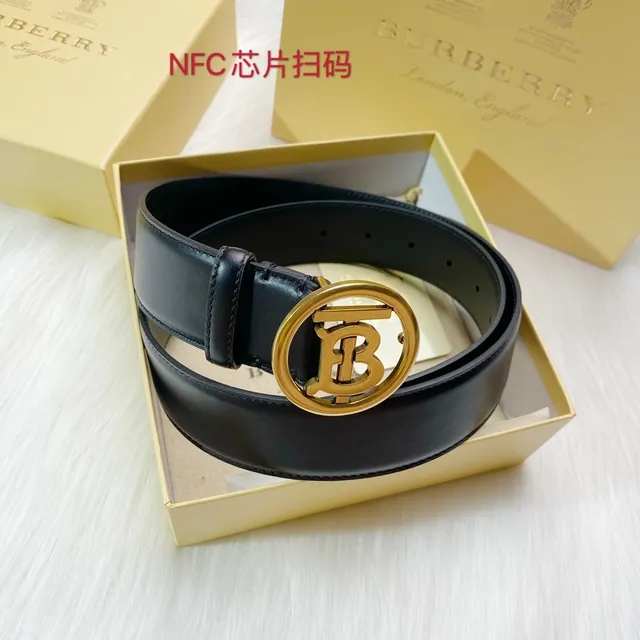 Burberry TB Monogram काला चमड़े का बेल्ट 8