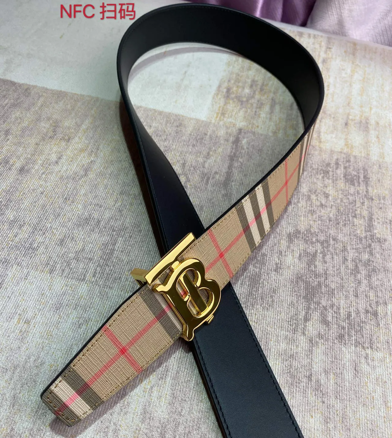 Burberry TB Monogram Check Canvas Belt 3