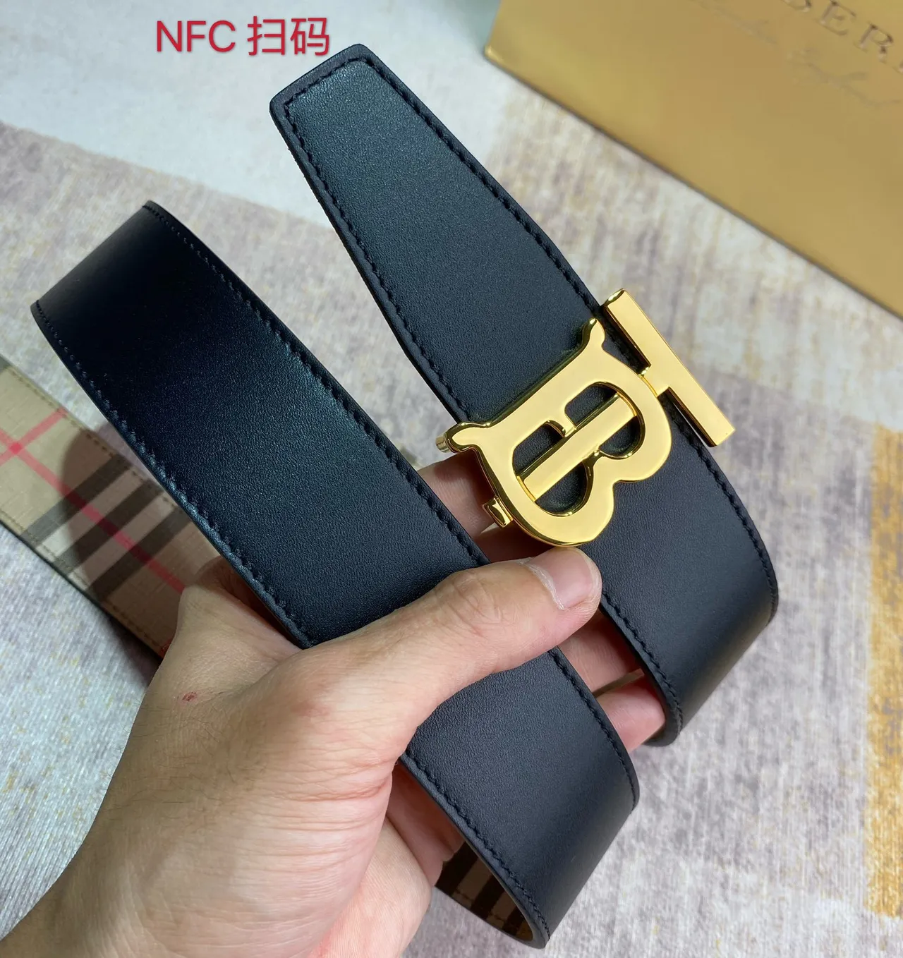 Burberry TB Monogram Check Canvas Belt 6