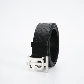 Burberry TB Monogram Embossed Black Leather Belt
