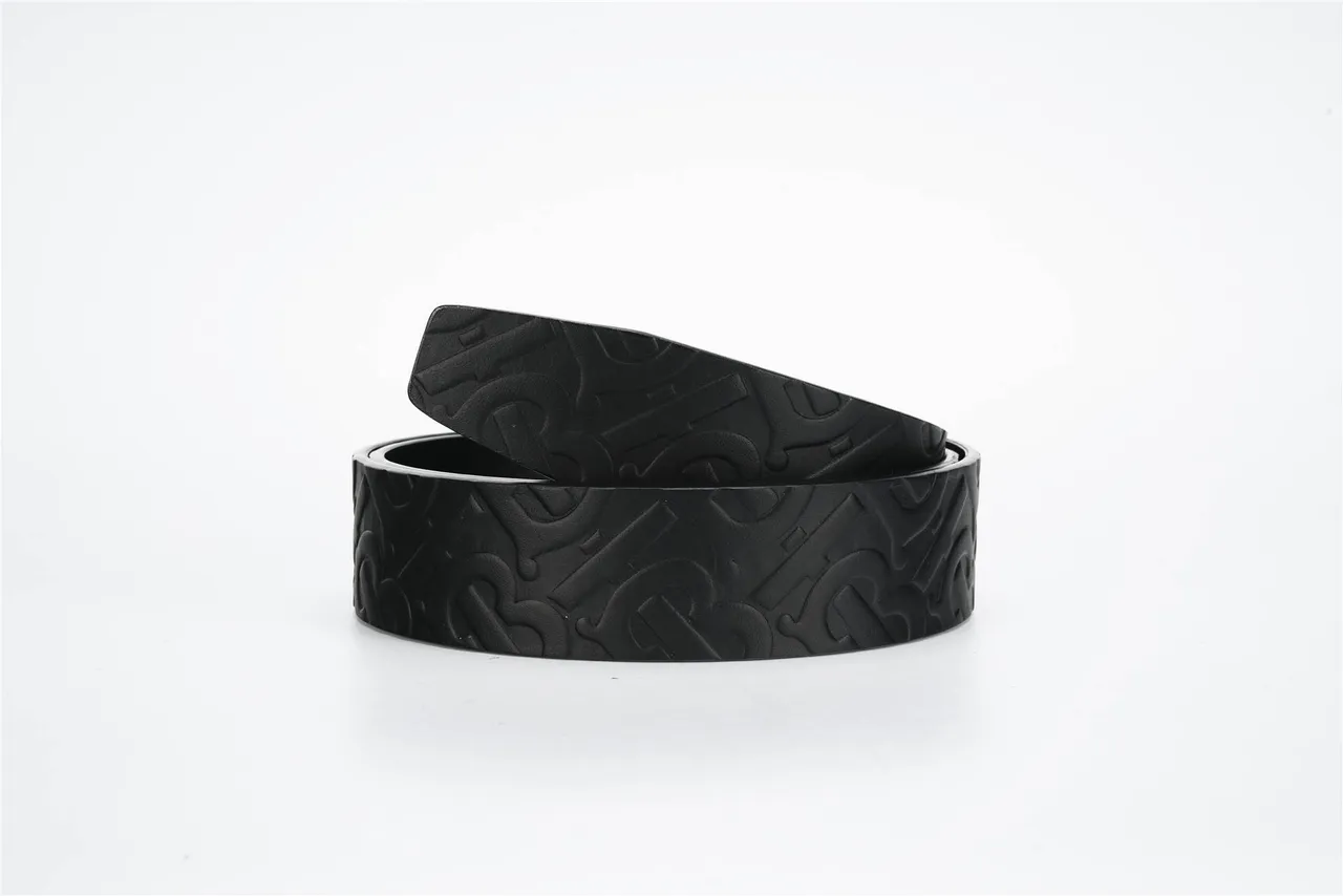 Burberry TB Monogram Embossed Black Leather Belt 3