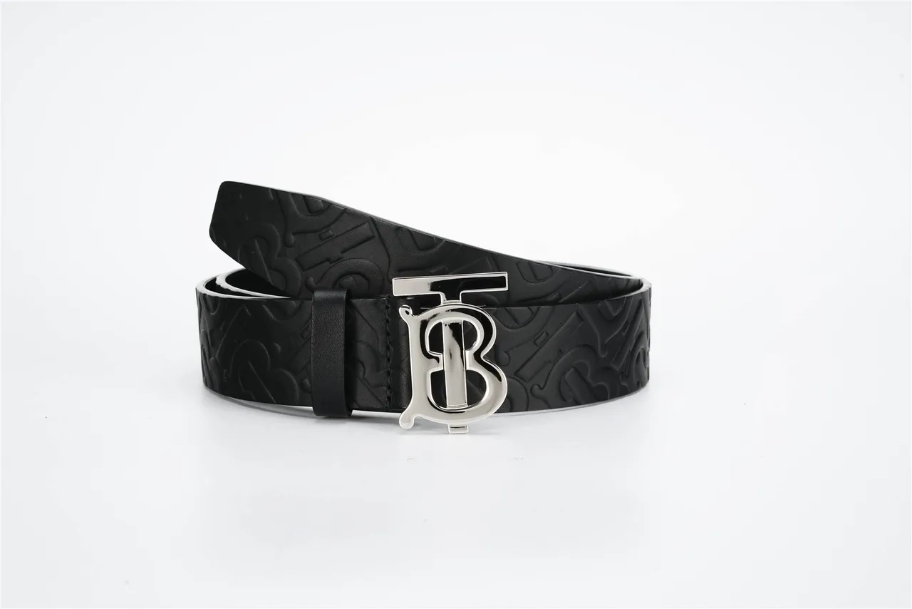 Burberry TB Monogram Embossed Black Leather Belt 4
