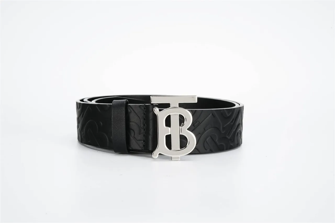 Burberry TB Monogram Embossed Black Leather Belt 5