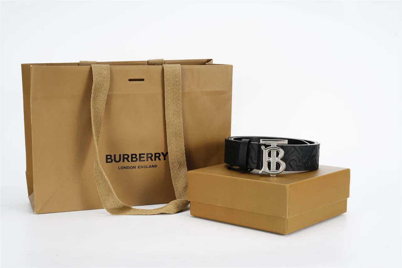 Burberry TB Monogram Embossed Black Leather Belt 6