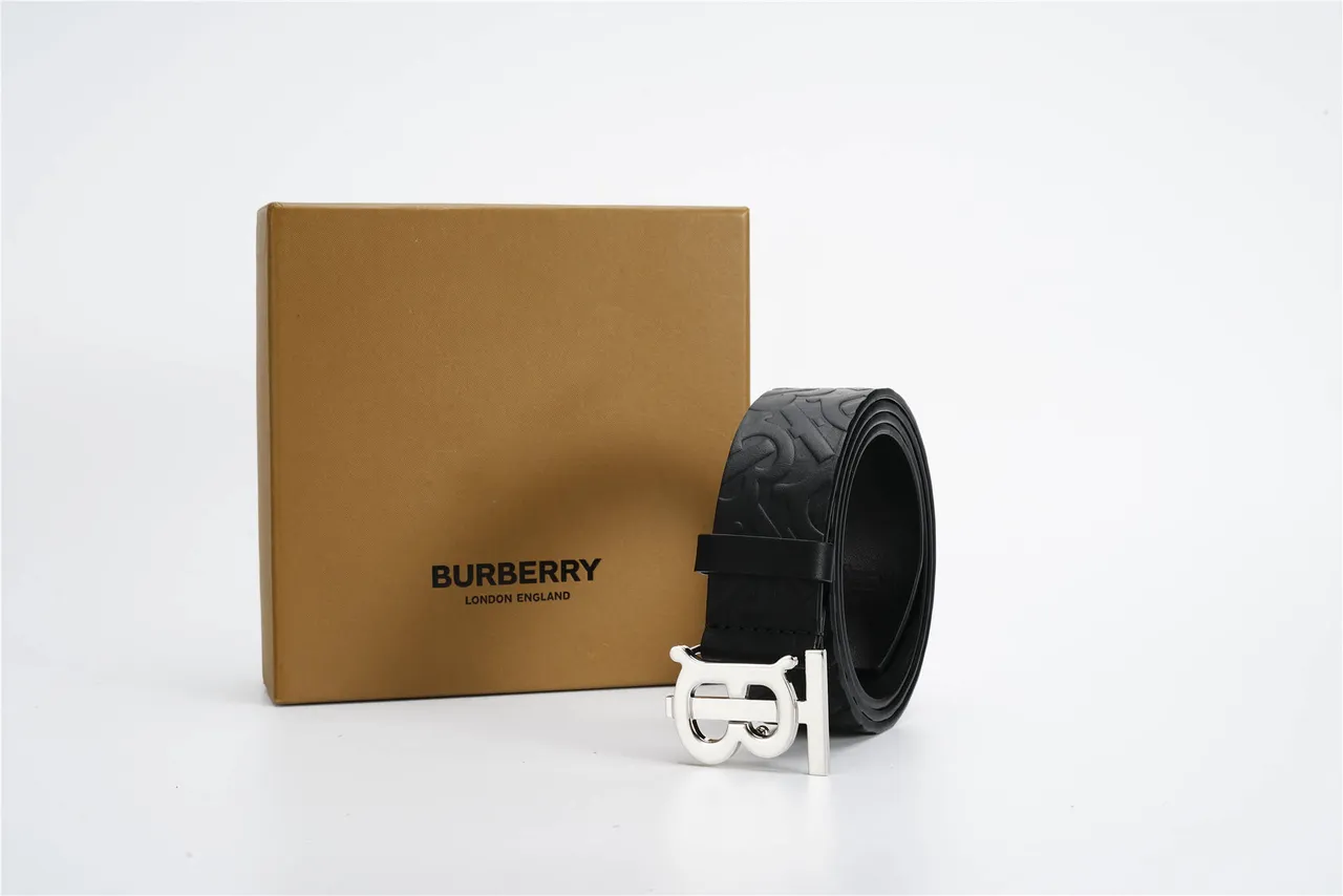 Burberry TB Monogram Embossed Black Leather Belt 7