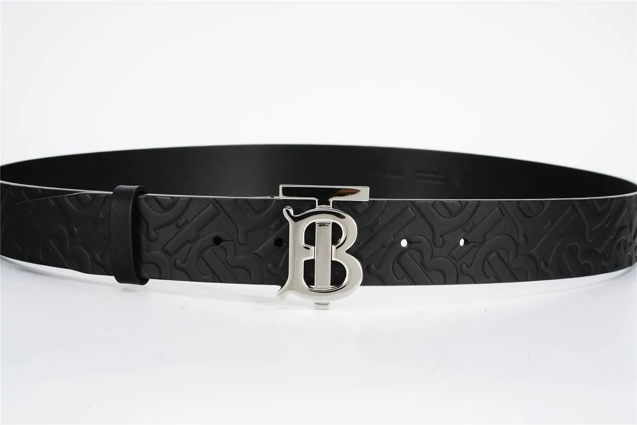 Burberry TB Monogram Embossed Black Leather Belt 9